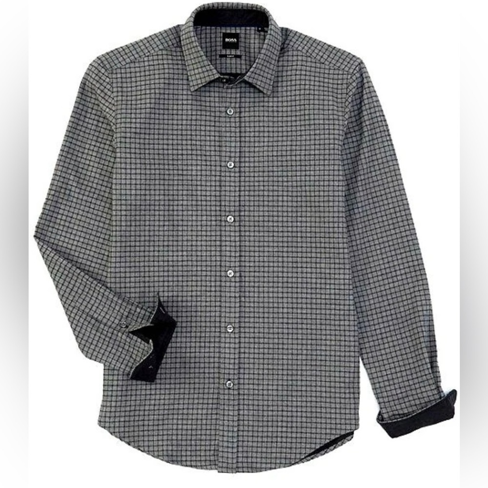Hugo Boss Black and Gray winter long sleeve button up shirt, S - Picture 1 of 7